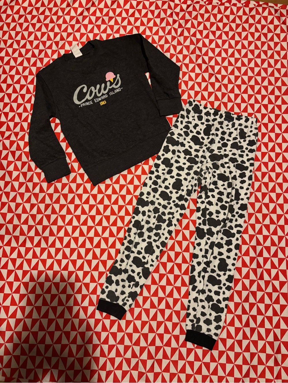 Size 6 cows pj pants and crew neck sweater
